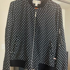 Michael Kors Black and White Polka Dot Bomber Jacket